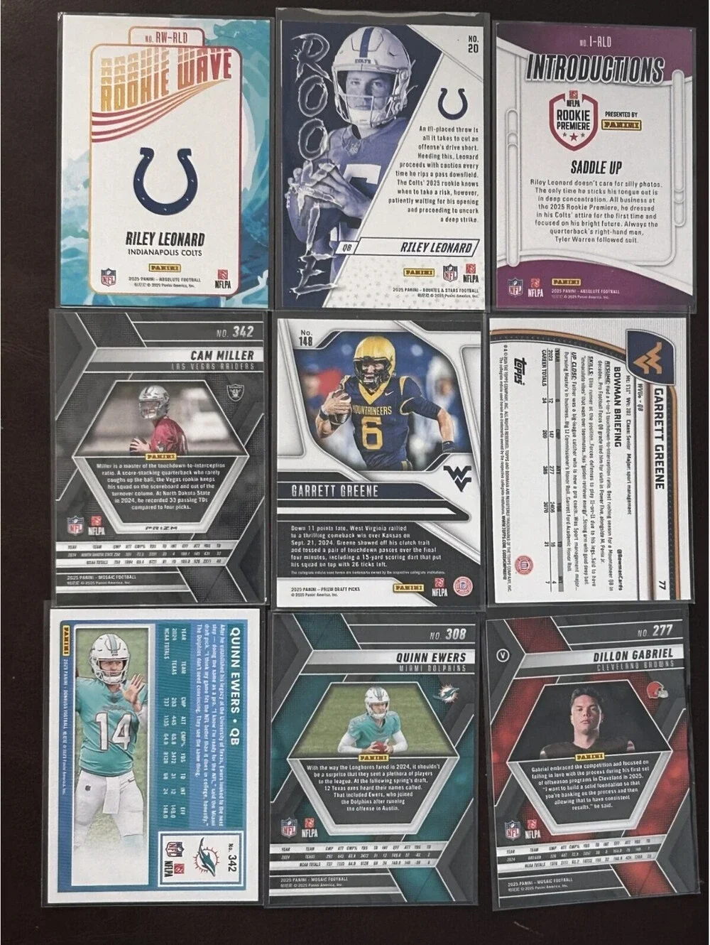 2025 ROOKIE QB PANINI COLLECTION+SPECIAL INSERT MOSAIC GREEN PARALLEL 9 CARD LOT